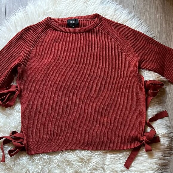 Goldie Women’s Pullover Crew Neck Sweater Ties On Each Side Women’s M/L Oversize - Picture 3 of 13